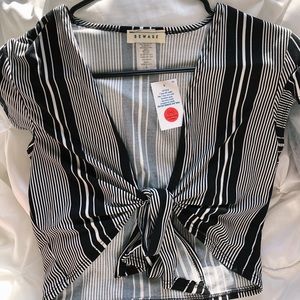 Striped front tie crop top